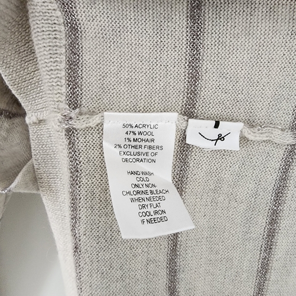 Ann Taylor LOFT Womens SP Sequin Sweater Trim Cardigan Wool Stripe Open Front - Picture 5 of 5